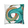 Octopus Teal Watercolor Art Ii Spun Polyester Square Pillow Case Home Decor