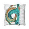 Octopus Teal Watercolor Art Ii Spun Polyester Square Pillow Case Home Decor