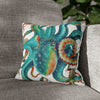 Octopus Teal Watercolor Art Spun Polyester Square Pillow Case 14 × Home Decor