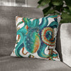 Octopus Teal Watercolor Art Spun Polyester Square Pillow Case 16 × Home Decor