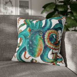 Octopus Teal Watercolor Art Spun Polyester Square Pillow Case 20 × Home Decor