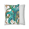 Octopus Teal Watercolor Art Spun Polyester Square Pillow Case Home Decor
