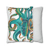 Octopus Teal Watercolor Art Spun Polyester Square Pillow Case Home Decor