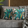 Octopus Teal Watercolor Art Spun Polyester Square Pillow Case Home Decor