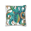Octopus Teal Watercolor Art Spun Polyester Square Pillow Case Home Decor