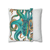 Octopus Teal Watercolor Art Spun Polyester Square Pillow Case Home Decor