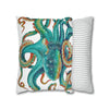 Octopus Teal Watercolor Art Spun Polyester Square Pillow Case Home Decor
