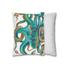 Octopus Teal Watercolor Art Spun Polyester Square Pillow Case Home Decor