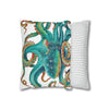 Octopus Teal Watercolor Art Spun Polyester Square Pillow Case Home Decor