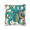Octopus Teal Watercolor Art Spun Polyester Square Pillow Case Home Decor