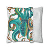 Octopus Teal Watercolor Art Spun Polyester Square Pillow Case Home Decor