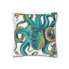 Octopus Teal Watercolor Art Spun Polyester Square Pillow Case Home Decor