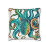 Octopus Teal Watercolor Art Spun Polyester Square Pillow Case Home Decor
