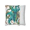 Octopus Teal Watercolor Art Spun Polyester Square Pillow Case Home Decor