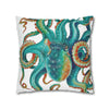 Octopus Teal Watercolor Art Spun Polyester Square Pillow Case Home Decor