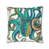 Octopus Teal Watercolor Art Spun Polyester Square Pillow Case Home Decor