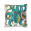 Octopus Teal Watercolor Art Spun Polyester Square Pillow Case Home Decor