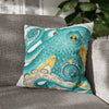 Octopus Teal Watercolor Ii Ink Art Spun Polyester Square Pillow Case 18 × Home Decor