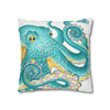 Octopus Teal Watercolor Ii Ink Art Spun Polyester Square Pillow Case Home Decor