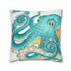 Octopus Teal Watercolor Ii Ink Art Spun Polyester Square Pillow Case Home Decor