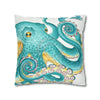 Octopus Teal Watercolor Ii Ink Art Spun Polyester Square Pillow Case Home Decor