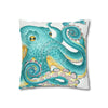 Octopus Teal Watercolor Ii Ink Art Spun Polyester Square Pillow Case Home Decor