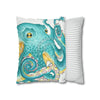 Octopus Teal Watercolor Ii Ink Art Spun Polyester Square Pillow Case Home Decor