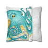 Octopus Teal Watercolor Ii Ink Art Spun Polyester Square Pillow Case Home Decor