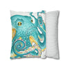 Octopus Teal Watercolor Ii Ink Art Spun Polyester Square Pillow Case Home Decor