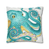 Octopus Teal Watercolor Ii Ink Art Spun Polyester Square Pillow Case Home Decor