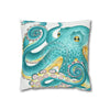 Octopus Teal Watercolor Ii Ink Art Spun Polyester Square Pillow Case Home Decor