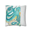 Octopus Teal Watercolor Ii Ink Art Spun Polyester Square Pillow Case Home Decor