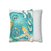 Octopus Teal Watercolor Ii Ink Art Spun Polyester Square Pillow Case Home Decor