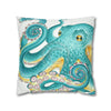 Octopus Teal Watercolor Ii Ink Art Spun Polyester Square Pillow Case Home Decor