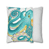 Octopus Teal Watercolor Ii Ink Art Spun Polyester Square Pillow Case Home Decor