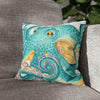 Octopus Teal Watercolor Ink Art Spun Polyester Square Pillow Case 14 × Home Decor