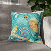 Octopus Teal Watercolor Ink Art Spun Polyester Square Pillow Case 16 × Home Decor