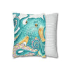 Octopus Teal Watercolor Ink Art Spun Polyester Square Pillow Case Home Decor