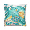 Octopus Teal Watercolor Ink Art Spun Polyester Square Pillow Case Home Decor