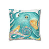 Octopus Teal Watercolor Ink Art Spun Polyester Square Pillow Case Home Decor