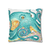 Octopus Teal Watercolor Ink Art Spun Polyester Square Pillow Case Home Decor