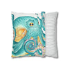 Octopus Teal Watercolor Ink Art Spun Polyester Square Pillow Case Home Decor