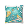 Octopus Teal Watercolor Ink Art Spun Polyester Square Pillow Case Home Decor