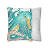 Octopus Teal Watercolor Ink Art Spun Polyester Square Pillow Case Home Decor