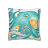 Octopus Teal Watercolor Ink Art Spun Polyester Square Pillow Case Home Decor