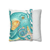 Octopus Teal Watercolor Ink Art Spun Polyester Square Pillow Case Home Decor