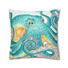 Octopus Teal Watercolor Ink Art Spun Polyester Square Pillow Case Home Decor