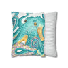 Octopus Teal Watercolor Ink Art Spun Polyester Square Pillow Case Home Decor