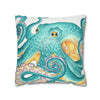 Octopus Teal Watercolor Ink Art Spun Polyester Square Pillow Case Home Decor