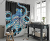 Octopus Tentacles Kraken! Blue Teal On Black Shower Curtain Home Decor